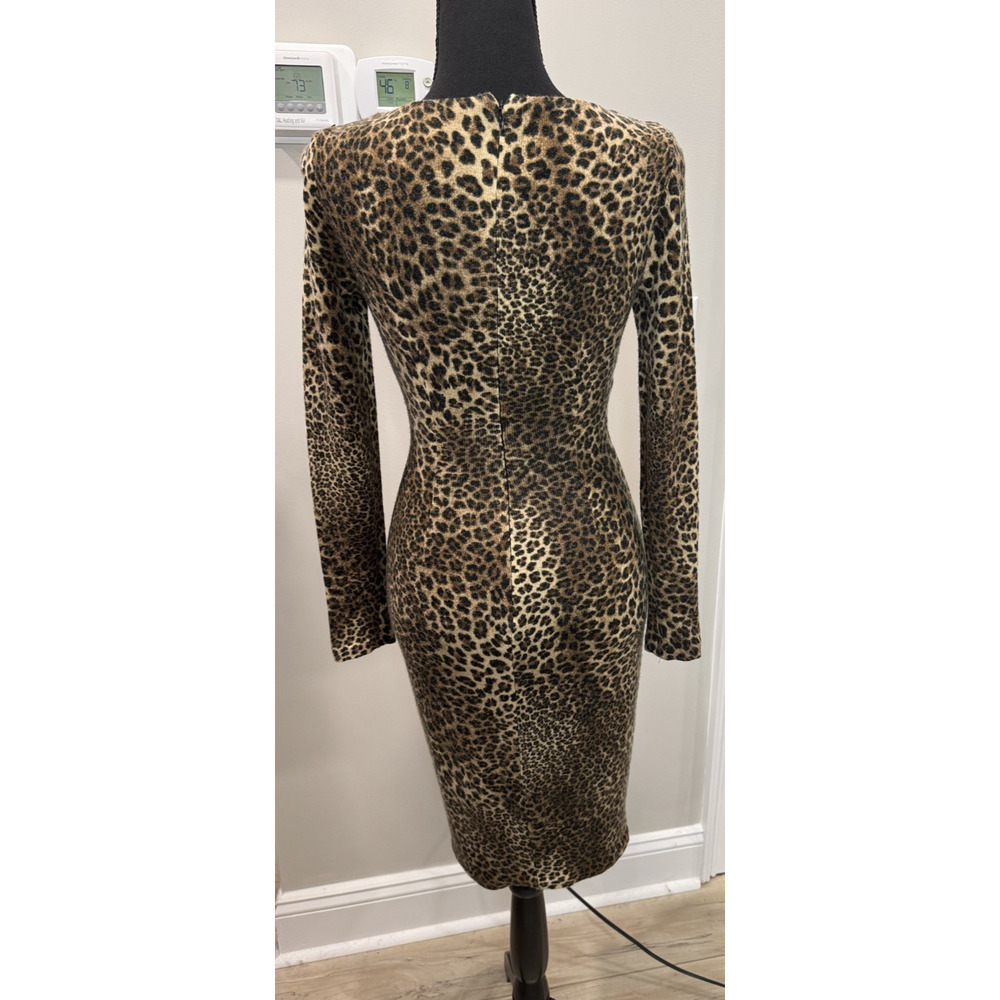 Vintage Y2K Cache Leopard Print Dress Bodycon Twist Waist Ruched Slimming Small - Picture 2 of 9